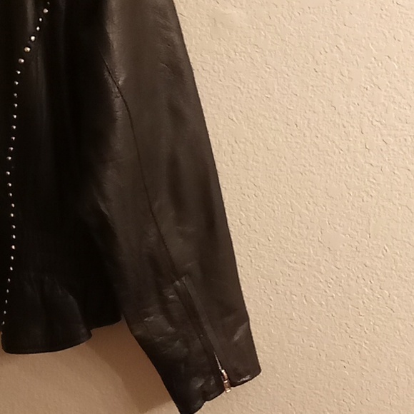 VINTAGE GENUINE LEATHER Matrix Biker Bomber Goth Sz 2XL Black Sliver Studs CG - Picture 4 of 15